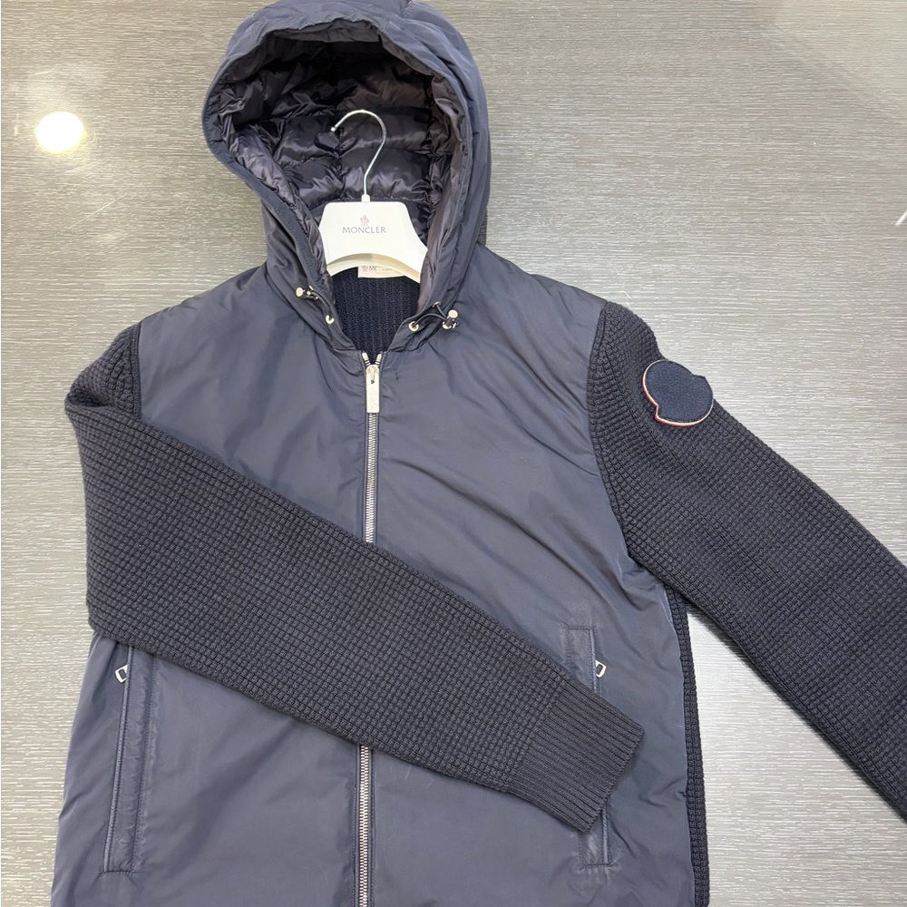 Moncler Black Quilted Jacket with Knit Detail